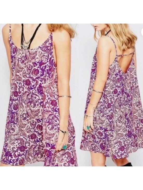 Intimately Free People Dresses & Skirts - Free People Emily Intimately Slip Dress Purple Pink Floral Paisley Mini Flowy M